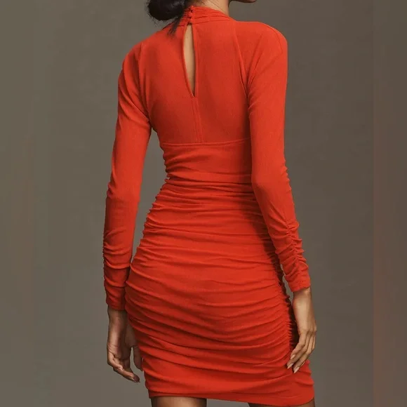 Anthropologie V-Neck Ruched Mesh Midi Dress